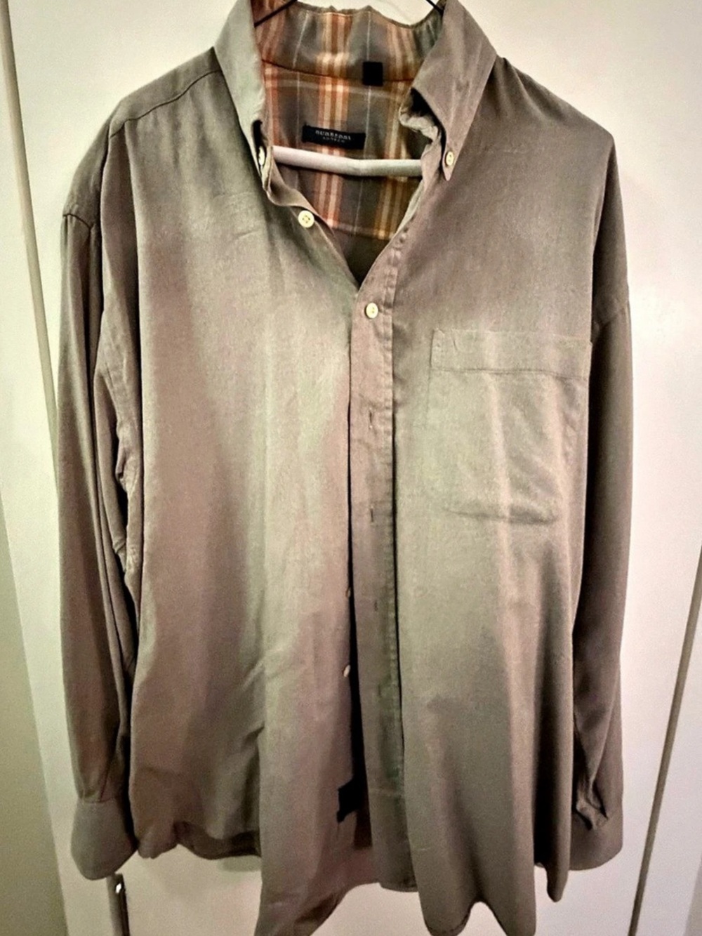 Burberry Plaid Collar Button Down in Gray